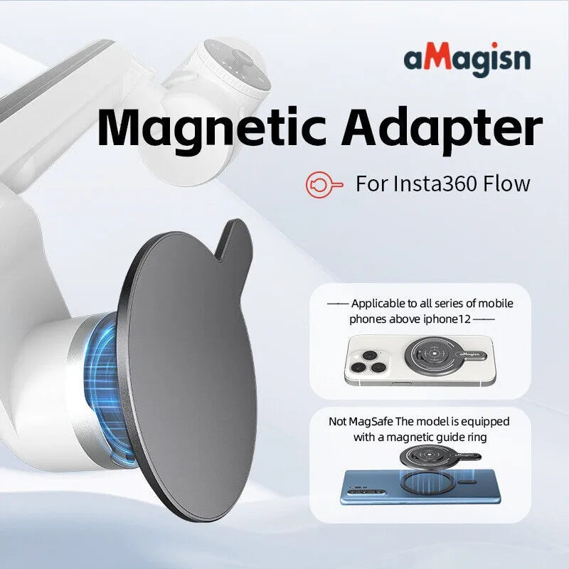aMagisn for Insta360 Flow Powerful Magnetic Adapter for MagSafe Action Camera Magnetic Plate with Metal Ring Camera Accessories