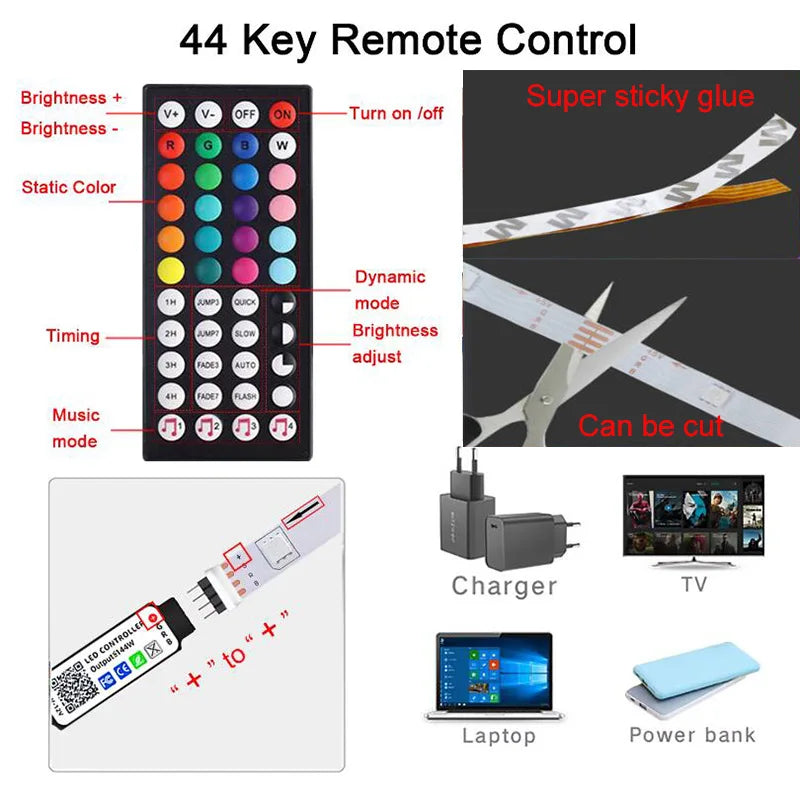 RGB Led Strip Lights 5m 10m 20m 30m Led Room Light with APP Control Flexible Ribbon Luces Led Tape for Room Bedroom Decoration