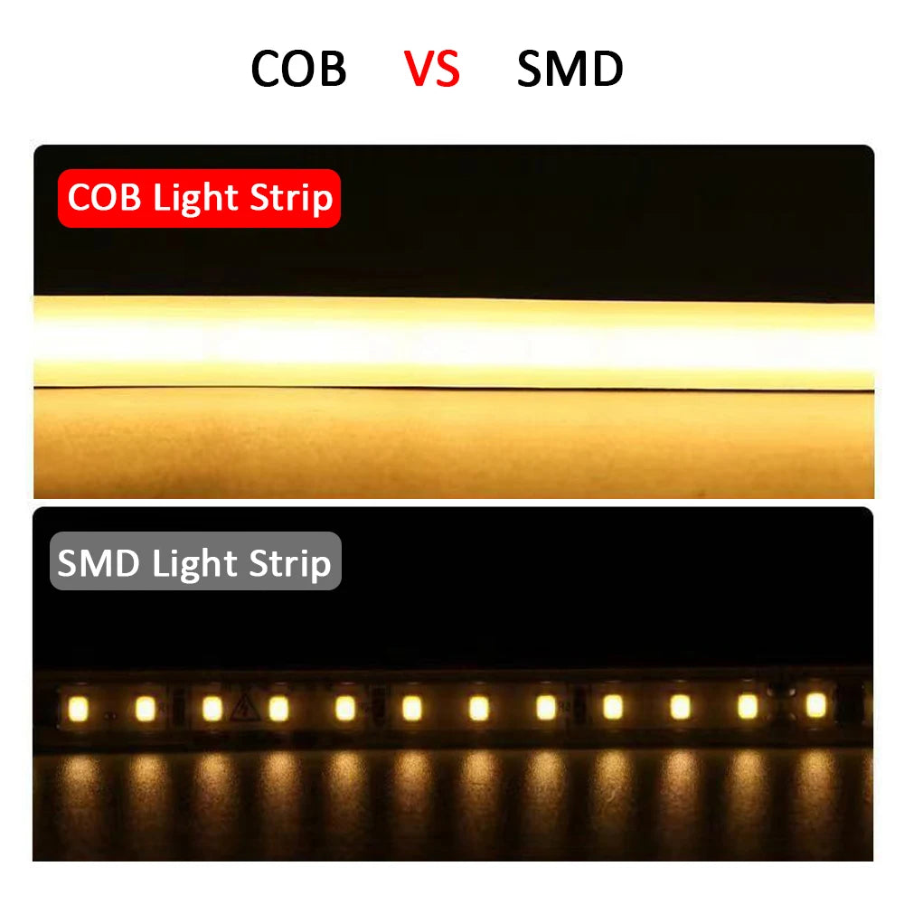 Led Strip Lights 220V with Dimmer IP65 Waterproof COB Led Strip with Self-adhesive Flexible Ribbon for Room Outdoor Lighting