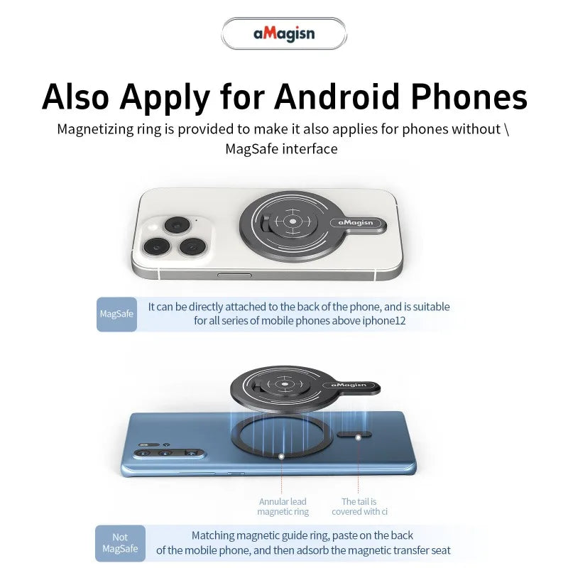 aMagisn for Insta360 Flow Powerful Magnetic Adapter for MagSafe Action Camera Magnetic Plate with Metal Ring Camera Accessories