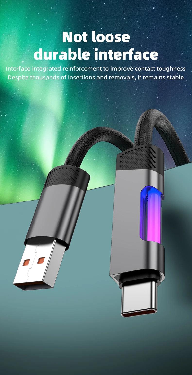 RGB Fast Charging Cable 120W 6A USB Type C Charge Cable with RGB Ambient Light