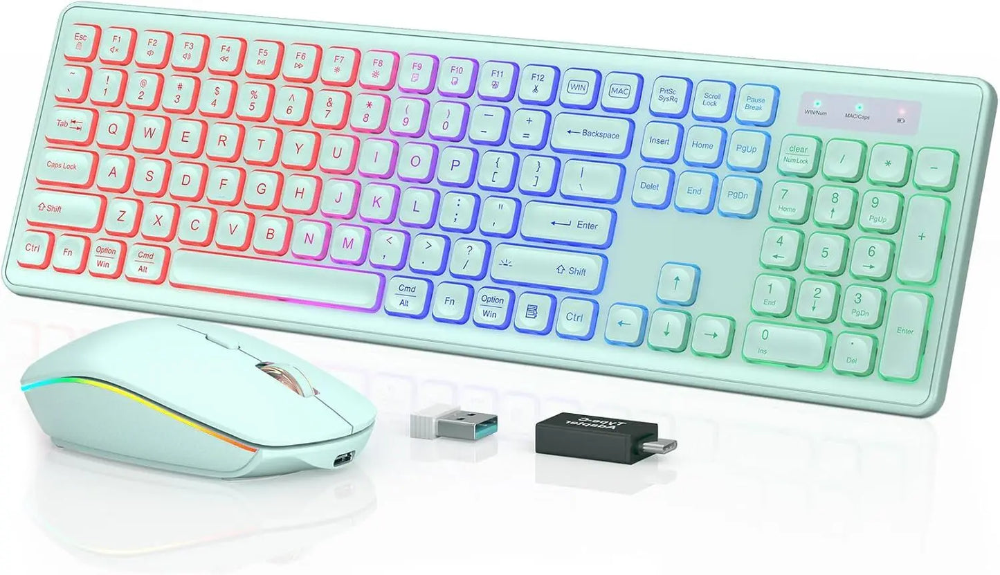 Wireless Keyboard and Mouse Combo Backlit ,Rechargeable Full-Size Illuminated Wireless Keyboard and Mouse Set, 2.4Ghz Keyboard