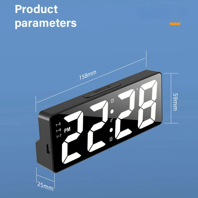 Digital Alarm Clock LED Large Digital Display Multi-Set Alarm Clock Features Desktop, LED Mirror Electronic Clocks