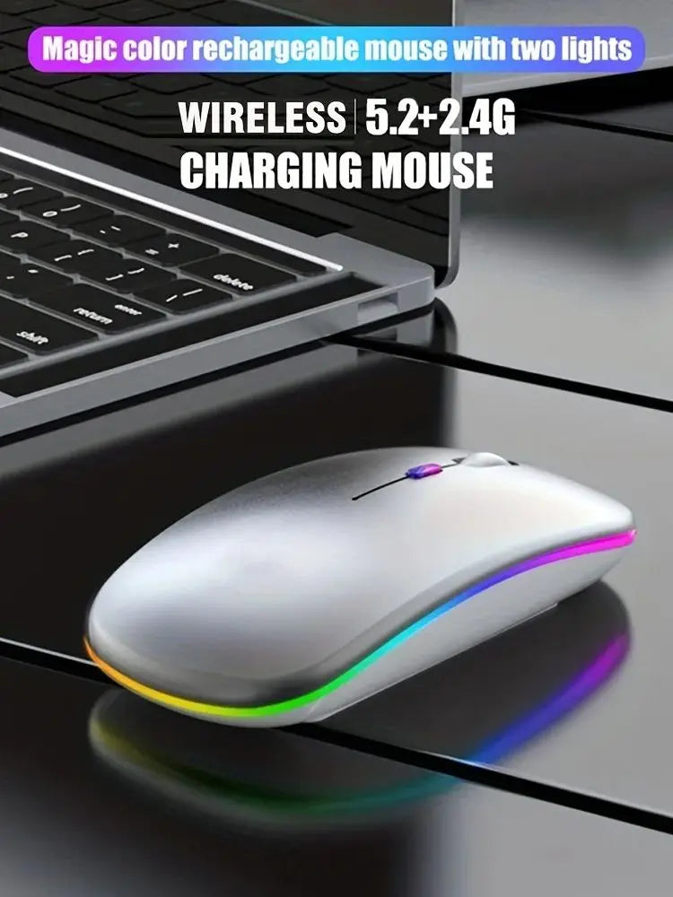 Wireless Mouse 2.4GHz Bluetooth Rechargeable Mouse Quiet Ergonomic Gaming Mouse With USB Backlight 1600DPI Mouse For PC Laptops