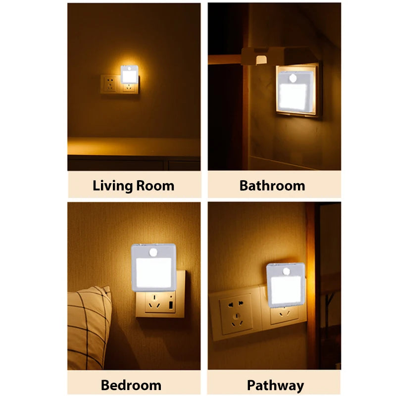 Motion Sensor Night Lights with US EU UK AU Plug Dimmable LED Warm White Ambient Light 2 in 1 Bedroom Living Room Toilet Stairs
