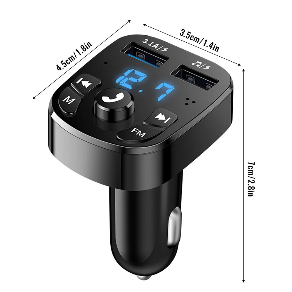 FM Bluetooth Transmitter for Car, Wireless Bluetooth Rudio Aux Adapter Dual USB Ports Quick Charger for All Smartphones
