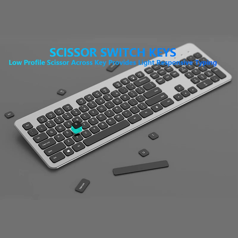 Wireless Keyboard 104 Keys,English,Rechargeable USB Type C,Low Profile Keycaps,Silent Keyboard,Office Slim Design for Laptops