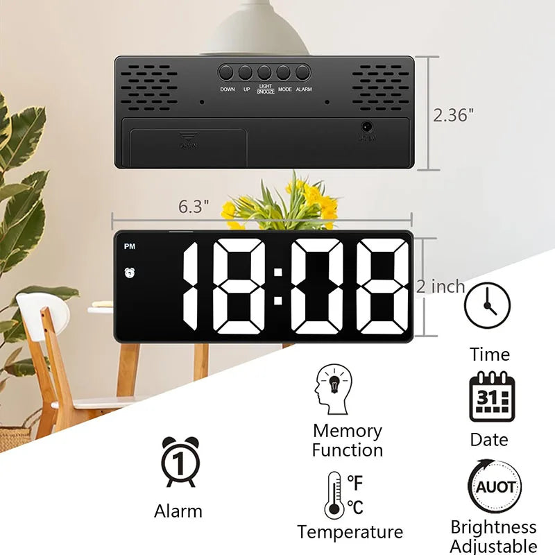 LED Digital Alarm Clock Portable Travel Clock for Bedroom Office  Kitchen Easy to Read Home Decor Battery Mains Powered