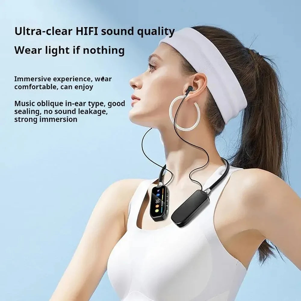 Bluetooth 5.4 Earphones with HD Screen Wireless Headsets Neckband Headphones HiFi Stereo Noise Reduction Earbuds for Live
