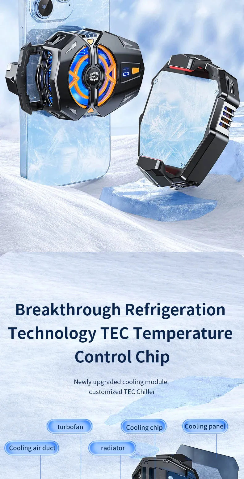 Cooler Gaming Universal Phone Cooling Fan 3 Modes Mobile Phone Radiator for iPhone 15 Android 4.5 to 7 inch Phone Live Streaming