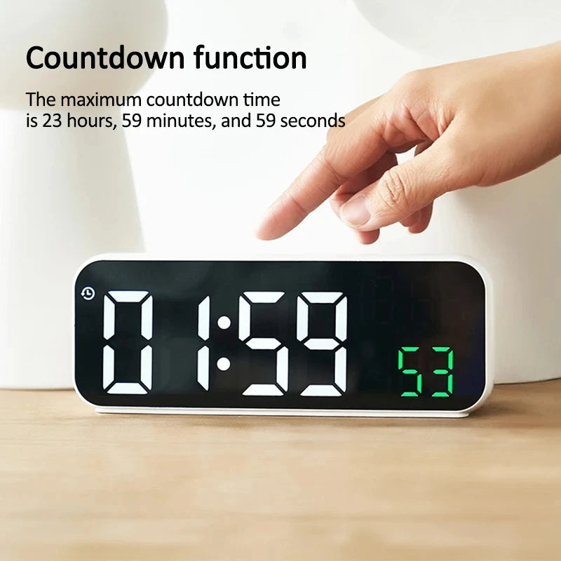 LED Digital Clock Temperature Date Week Display Desktop Clock 3 level Brightness Adjustment Voice Control Countdown Alarm Clock