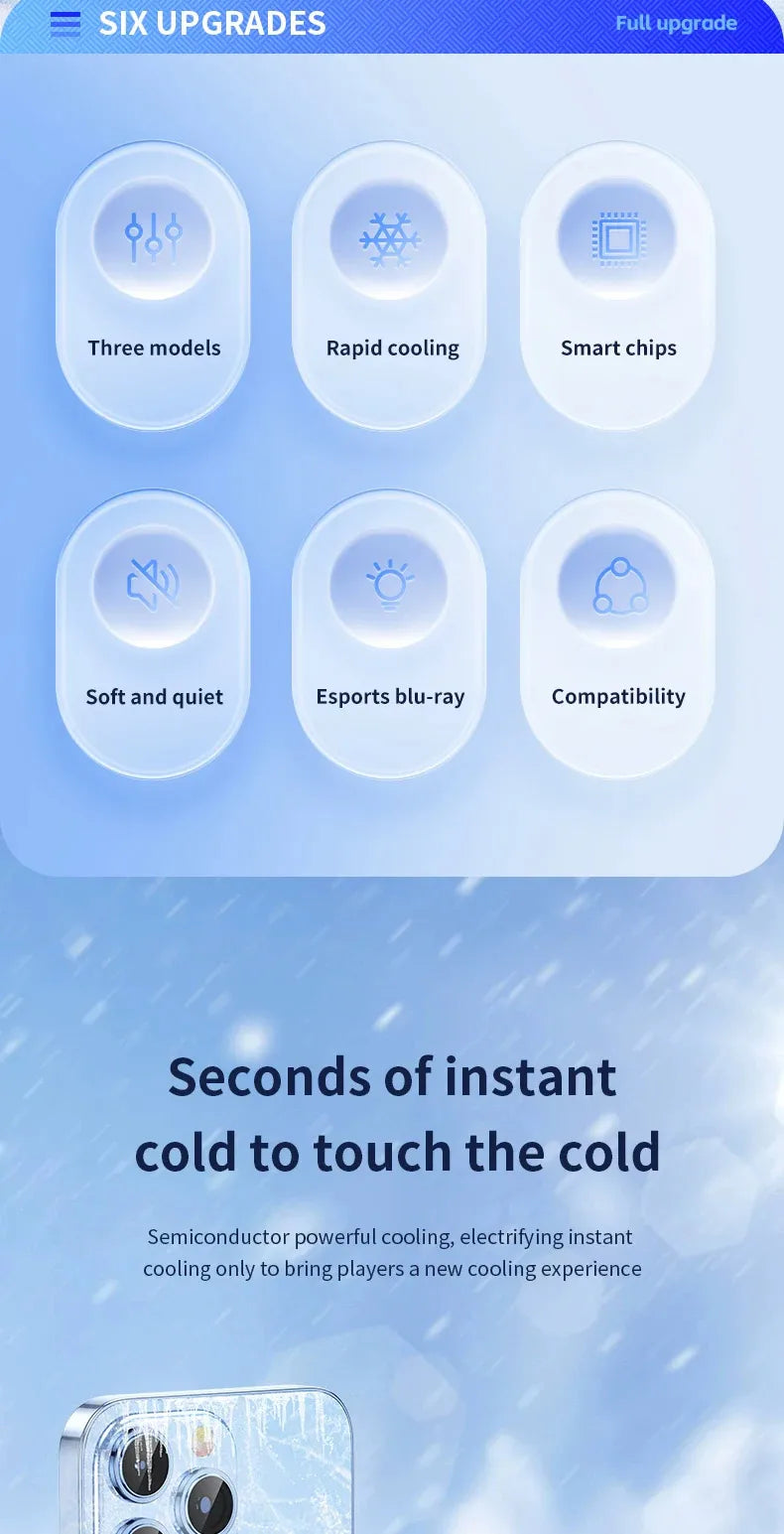 Cooler Gaming Universal Phone Cooling Fan 3 Modes Mobile Phone Radiator for iPhone 15 Android 4.5 to 7 inch Phone Live Streaming