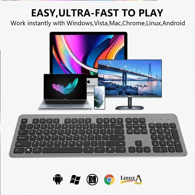 Wireless Keyboard 104 Keys,English,Rechargeable USB Type C,Low Profile Keycaps,Silent Keyboard,Office Slim Design for Laptops