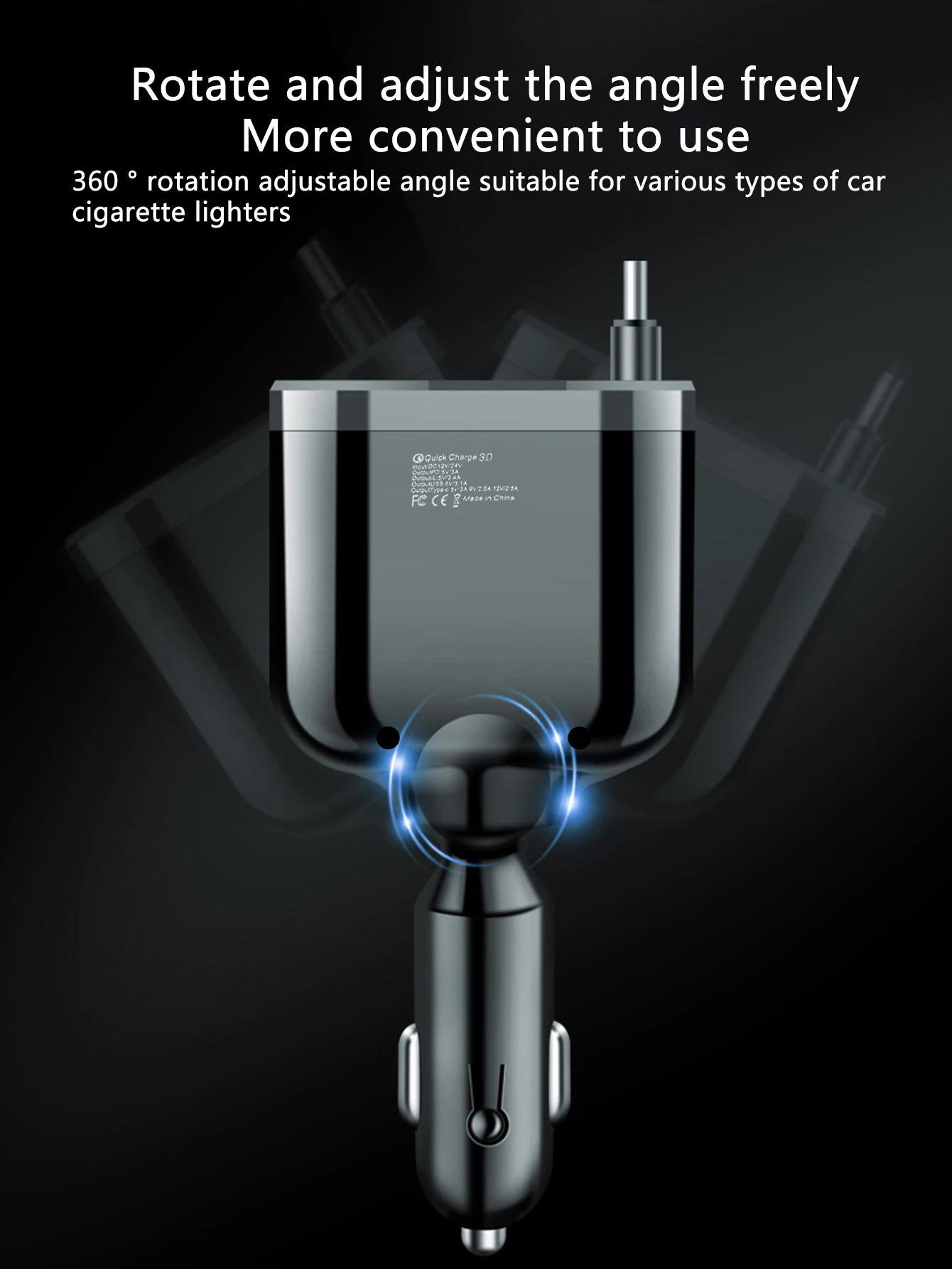One-to-five car charger with retractable cable, built-in retractable cable PD car fast charging super fast charging flash chargi