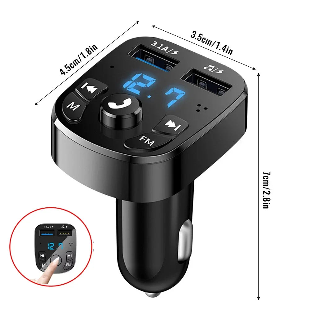 FM Bluetooth Transmitter for Car, Wireless Bluetooth Rudio Aux Adapter Dual USB Ports Quick Charger for All Smartphones