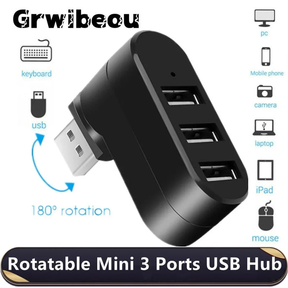 USB 2.0 Hub USB Hub 2.0 Multi USB Splitter Hub Rotatable 3 Port Multiple Expander Splitter Mini USB 2.0 Hub Computer Accessories
