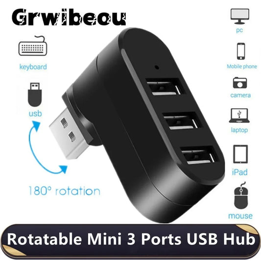 USB 2.0 Hub USB Hub 2.0 Multi USB Splitter Hub Rotatable 3 Port Multiple Expander Splitter Mini USB 2.0 Hub Computer Accessories