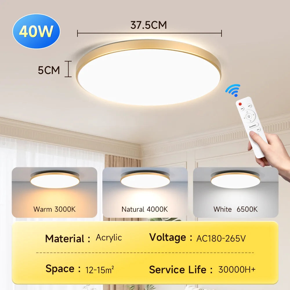 Smart Led Ceiling Light with Remote Control 3 Colors Dimmable Ceiling Lights Ultrathin Panel Lamps Bedroom Kitchen Ceiling Lamp