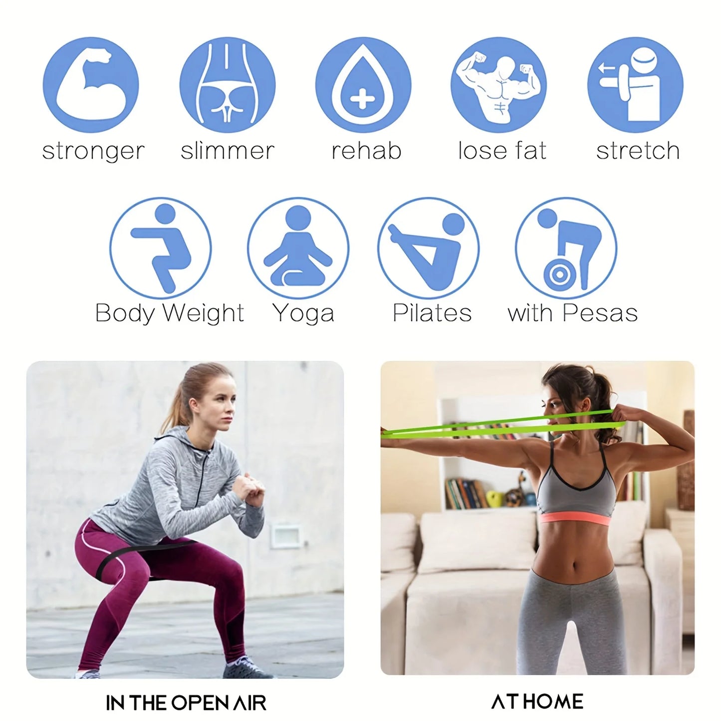 5Pcs Resistance Bands, Exercise Bands, Full Body Fitness Bands, Hips, Legs, Arms, Stretching, Home Gym, Fitness, Yoga and Pilates Stretching Bands