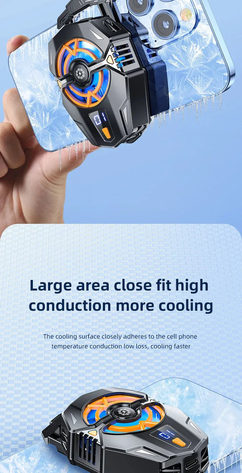 Cooler Gaming Universal Phone Cooling Fan 3 Modes Mobile Phone Radiator for iPhone 15 Android 4.5 to 7 inch Phone Live Streaming