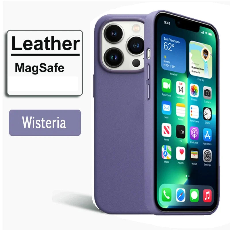 Official MagSafe Leather Case for iPhone 16 Pro Max 13 12 14 15 Plus Original Strong MacSafe Magnetic Cover Accessories