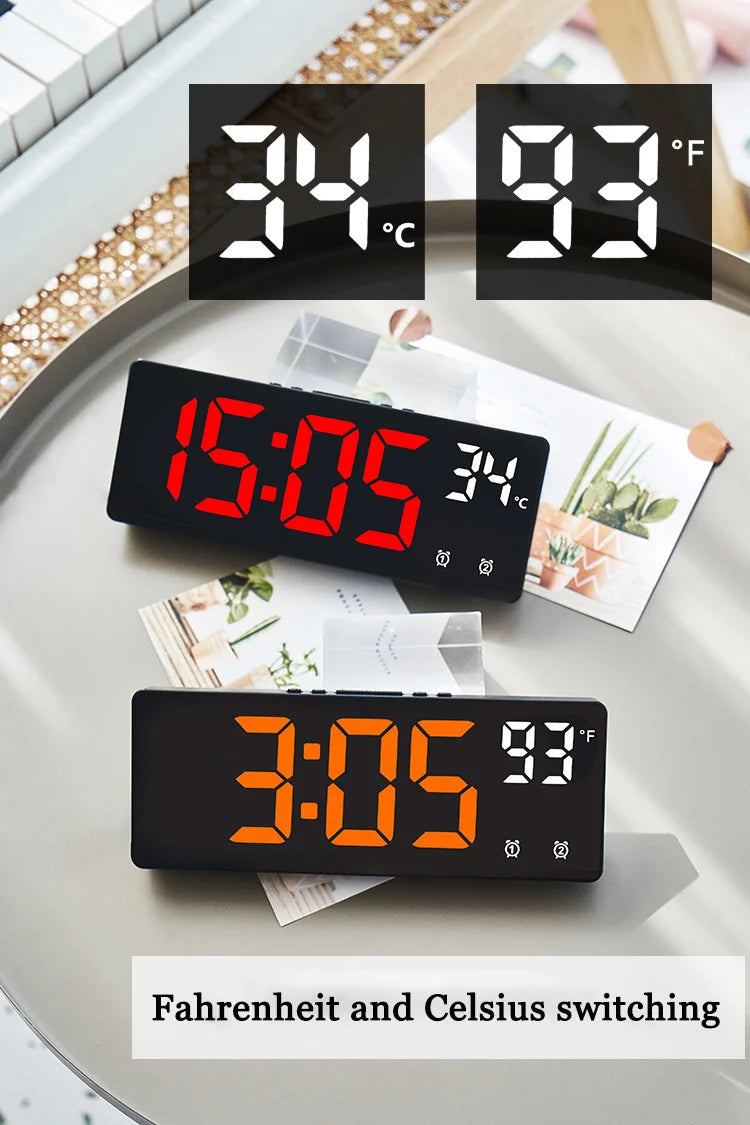 LED Digital Electronic Clock Backlight Large Number Alarm Clock Temperature Calendar Bedside Table Nightlight Home Decoration