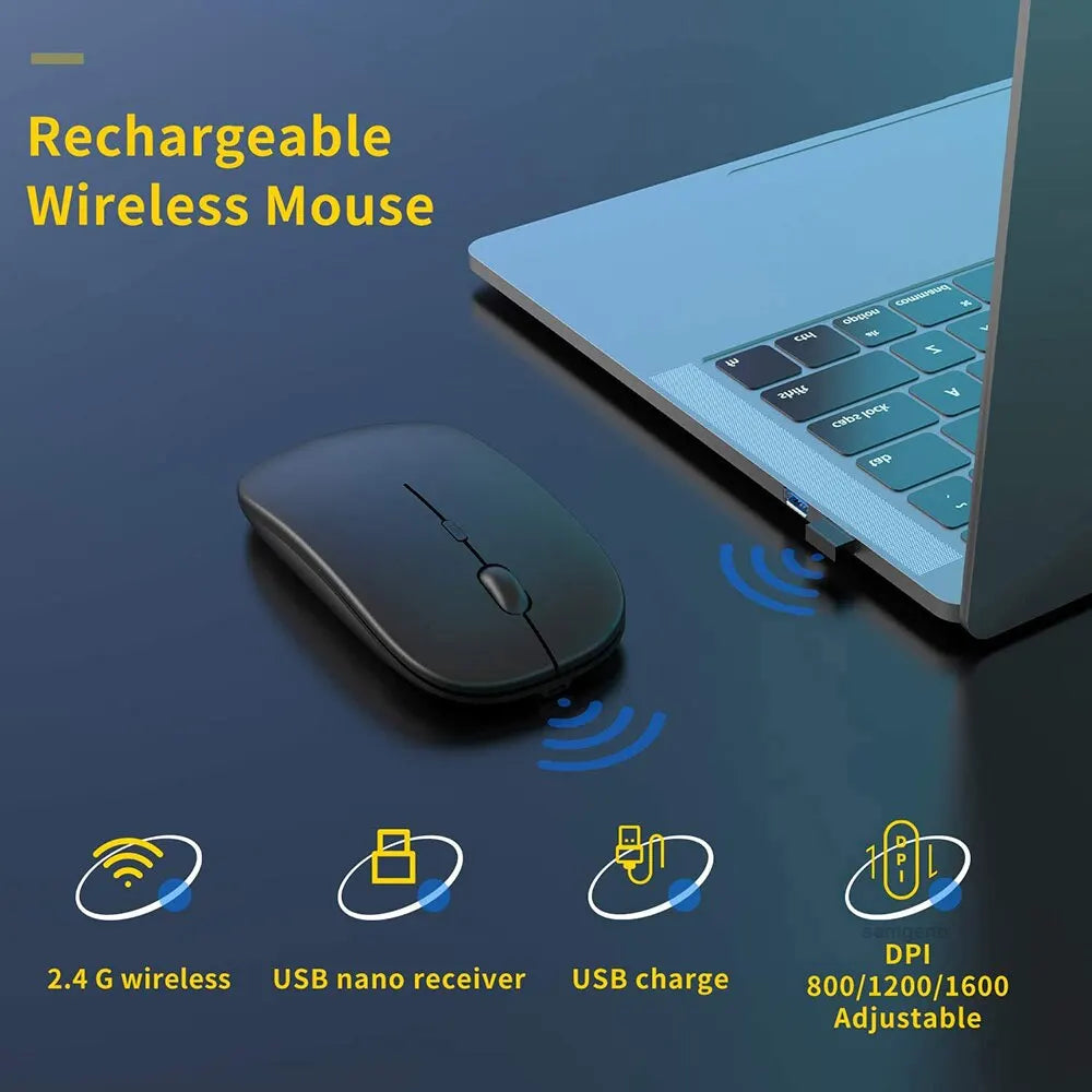 Wireless gaming mouse, quiet and magical, suitable for laptops and tablets, with battery powered and rechargeable versions