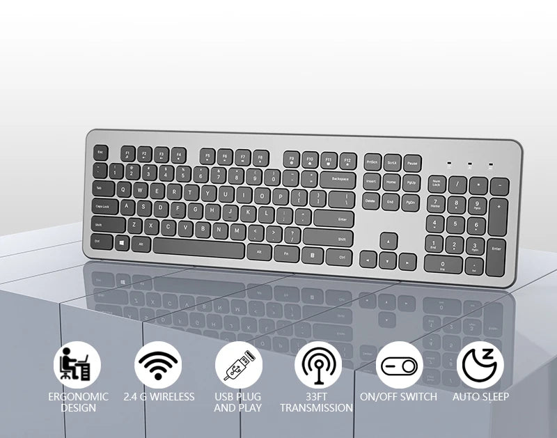 Wireless Keyboard 104 Keys,English,Rechargeable USB Type C,Low Profile Keycaps,Silent Keyboard,Office Slim Design for Laptops