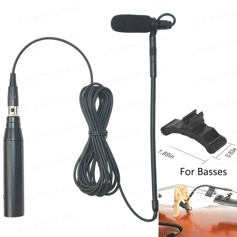 Clip-On Musical Instrument Microphone for Piano Guitar Saxophone Violin Cello Phantom Power Input Flexible Gooseneck Microphone