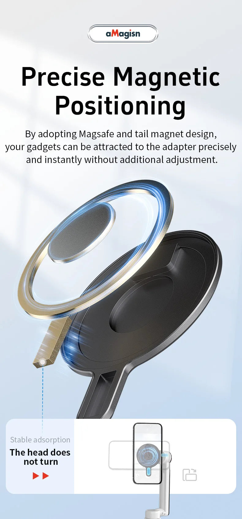 aMagisn for Insta360 Flow Powerful Magnetic Adapter for MagSafe Action Camera Magnetic Plate with Metal Ring Camera Accessories