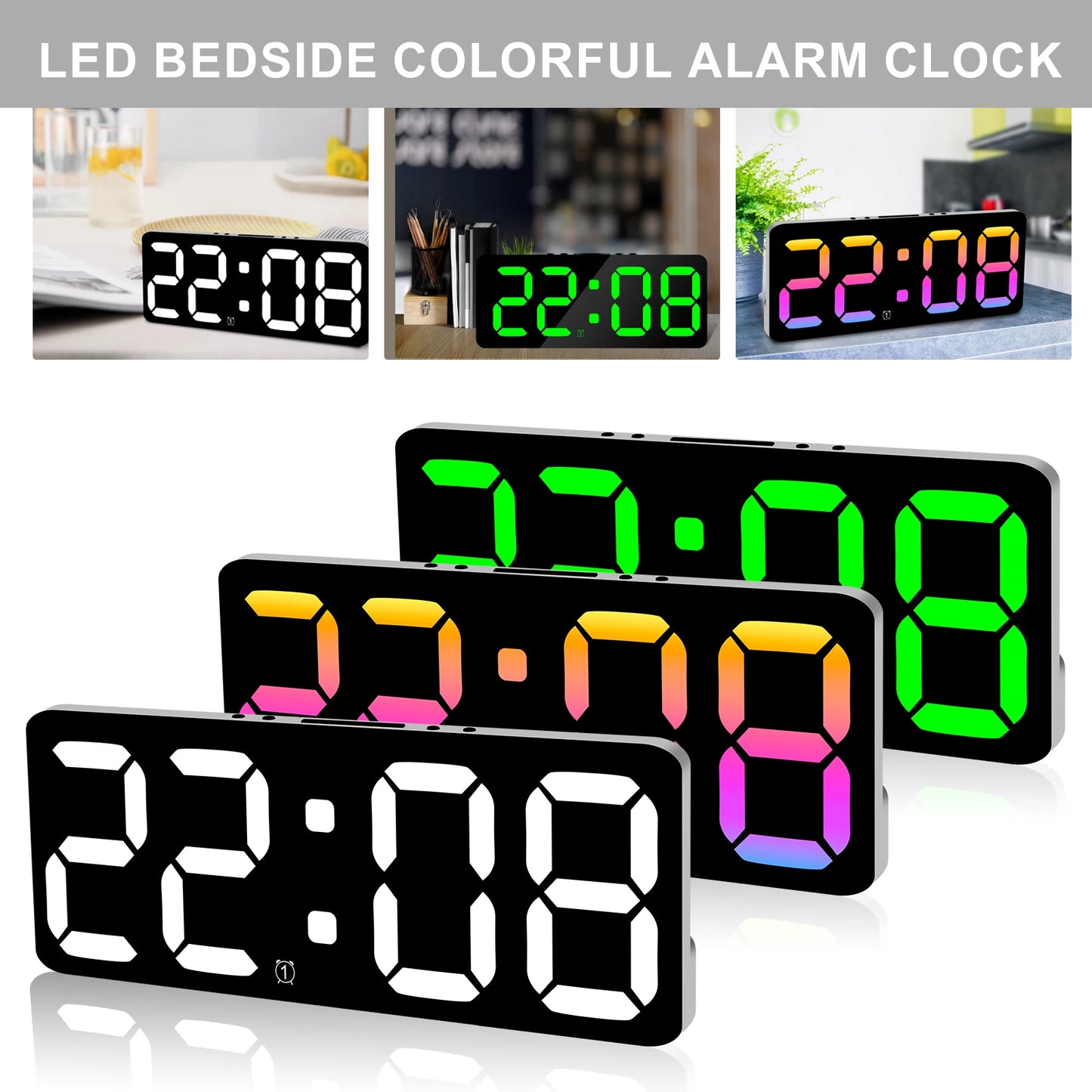 Digital Alarm Clock Large LED Display Alarm Clock 5Level Brightness Dimmable Clock with USB Charging Ports Adjustable Desk Clock