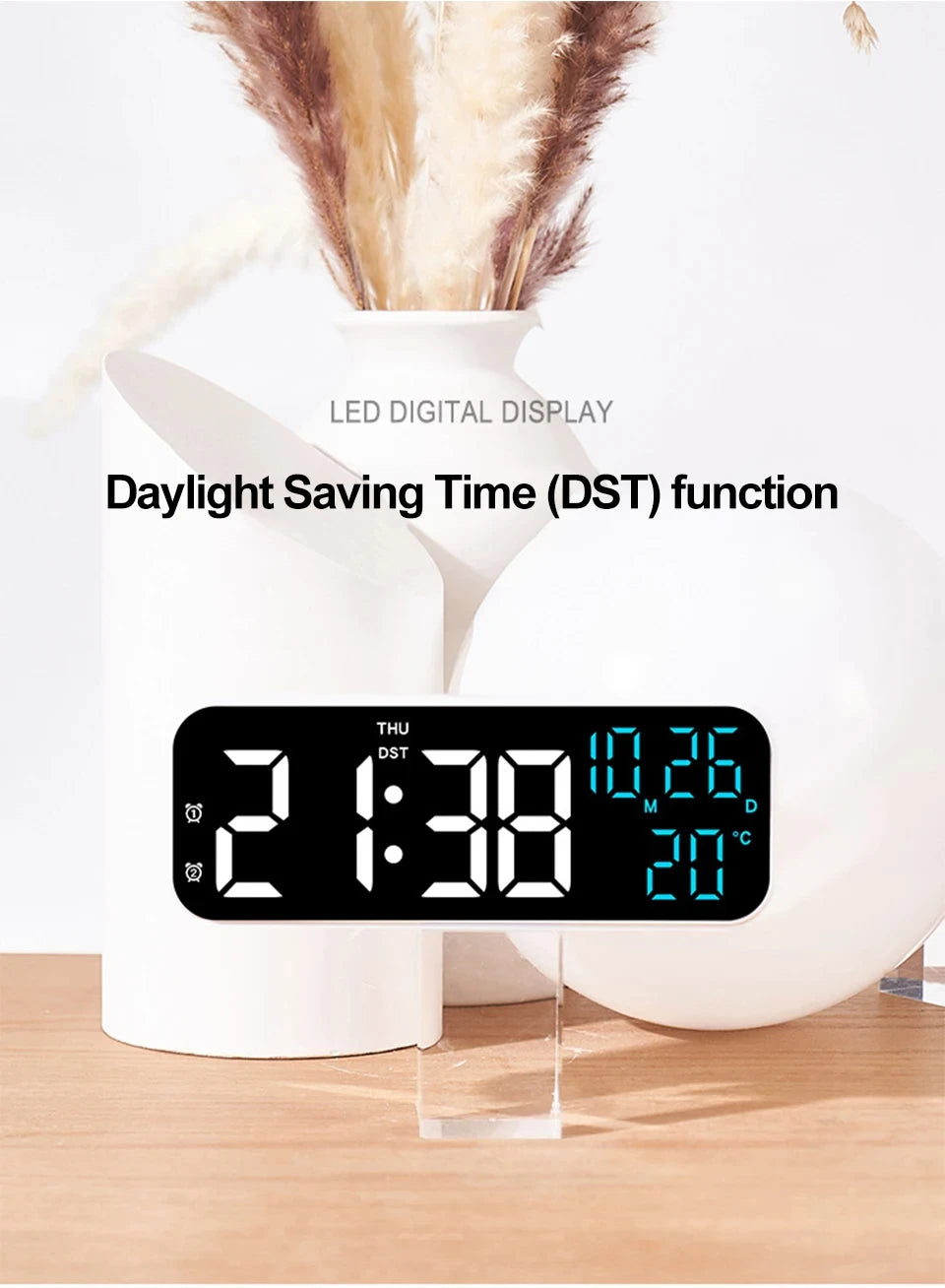 LED Digital Clock Temperature Date Week Display Desktop Clock 3 level Brightness Adjustment Voice Control Countdown Alarm Clock