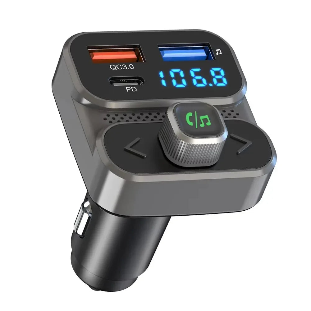 Bluetooth 5.0 FM Transmitter For Car FM/AUX Bluetooth Car Adapter Car Charger Bass Boost 3 Ports Charger Bluetooth Adapter