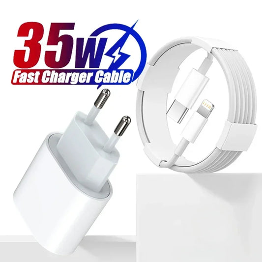 35w PD Fast Charger for iPhone 13 Pro 14 Plus 11 12 mini XS Max XR X iPad Air Quick Charging Cable USB-C Power Adapter