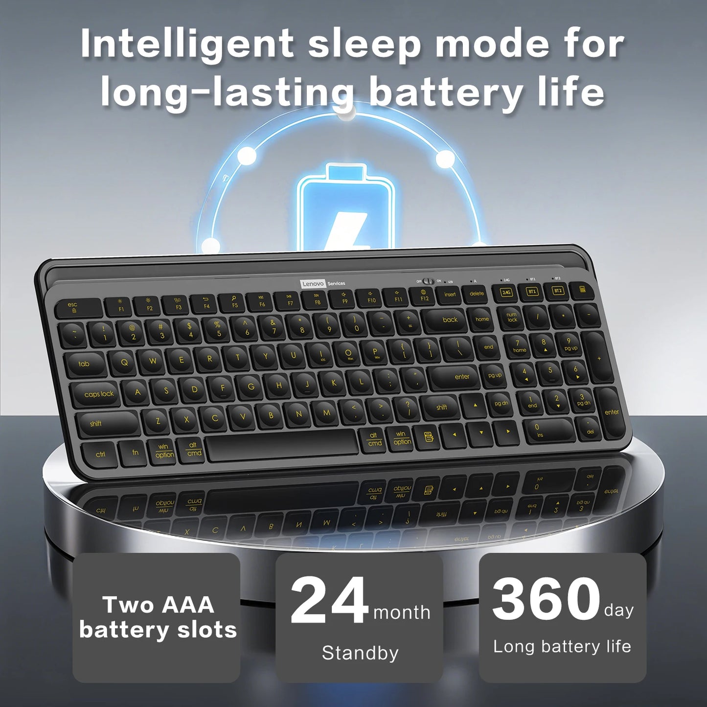 Wireless Gaming Keyboard Full-Sized 105 Key Silent 2.4GHz&Bluetooth Connection Multimedia Keys Compatible with PC Laptop Desktop