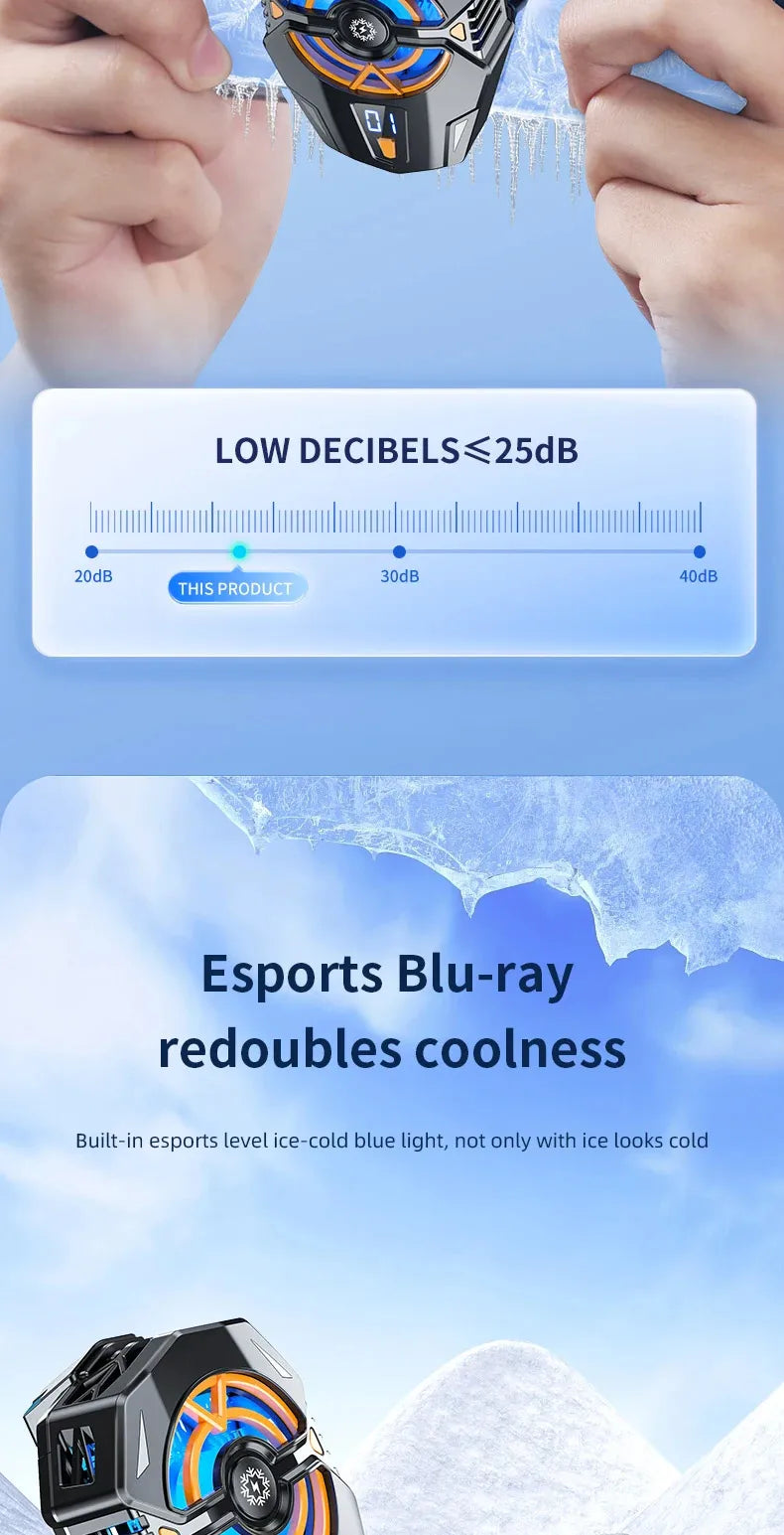 Cooler Gaming Universal Phone Cooling Fan 3 Modes Mobile Phone Radiator for iPhone 15 Android 4.5 to 7 inch Phone Live Streaming