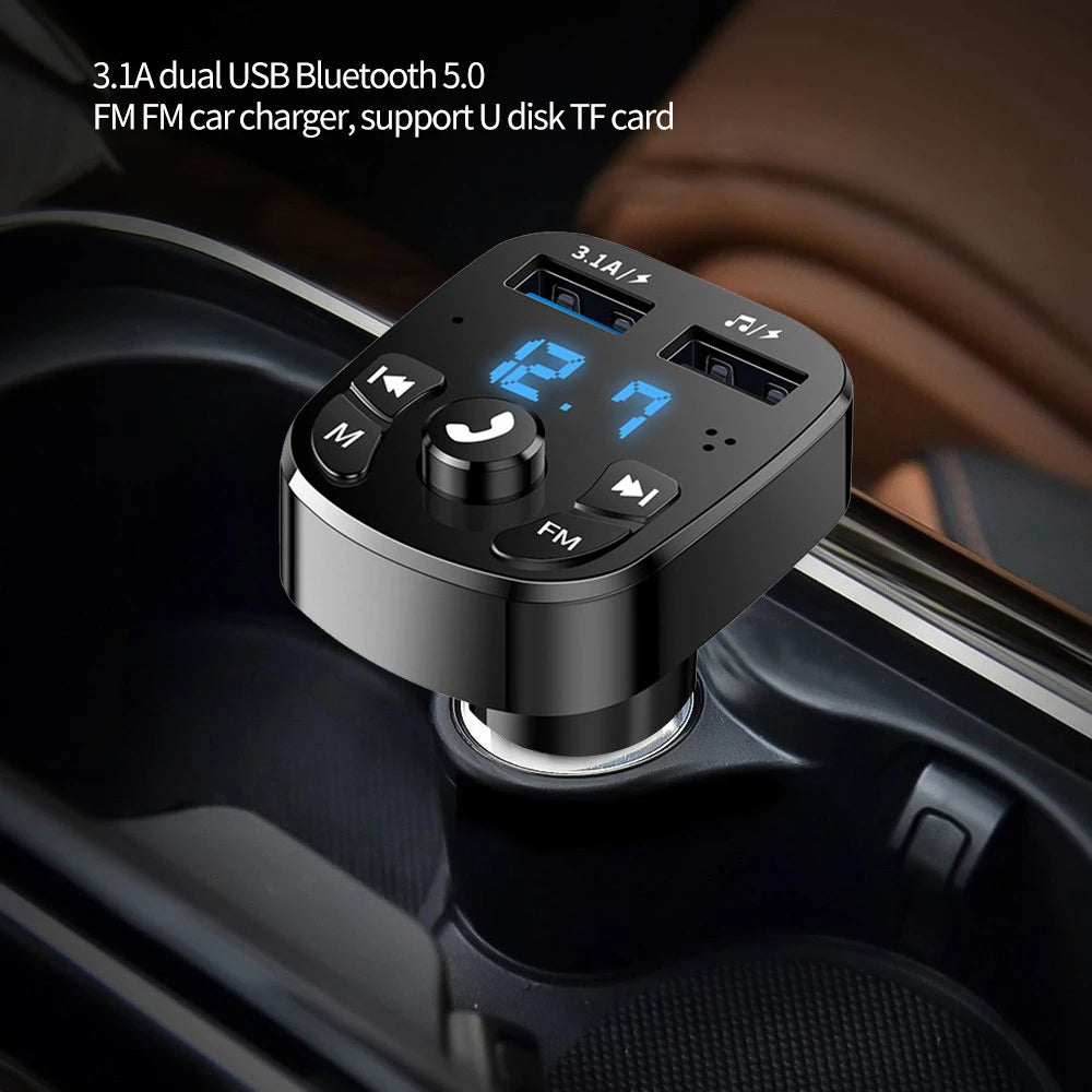 FM Bluetooth Transmitter for Car, Wireless Bluetooth Rudio Aux Adapter Dual USB Ports Quick Charger for All Smartphones