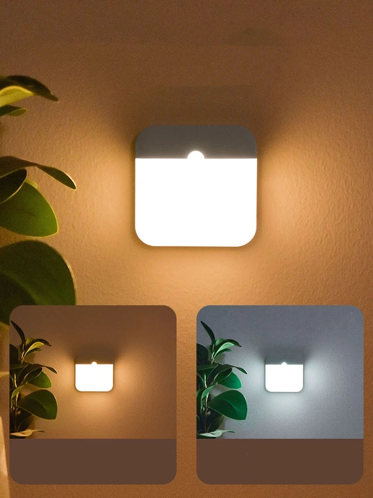Motion Sensor Led Light Usb Charging Square Lamp for Bedroom Kitchen Stair Hallway Wardrobe Cupboard Lighting