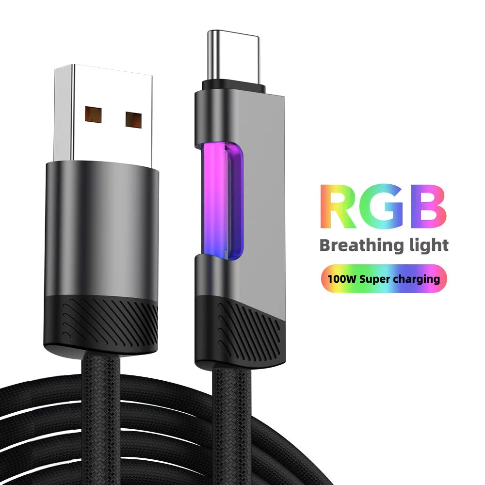 RGB Fast Charging Cable 120W 6A USB Type C Charge Cable with RGB Ambient Light