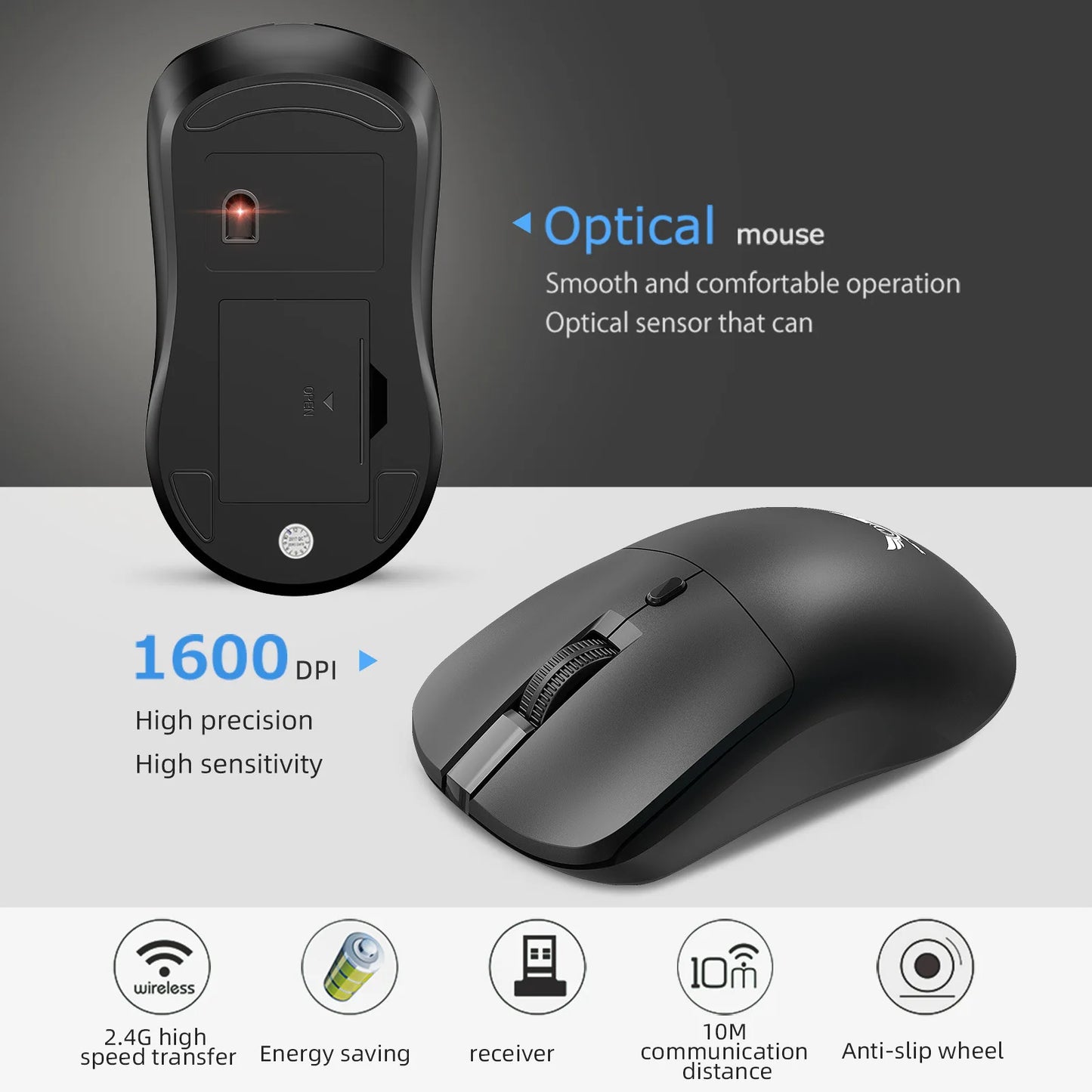 Wireless 2.4G Mouse Light Weight Design DPI Adjustable Plug And Play Low Noise Button Simple Style Mause Office Use Or Gaming