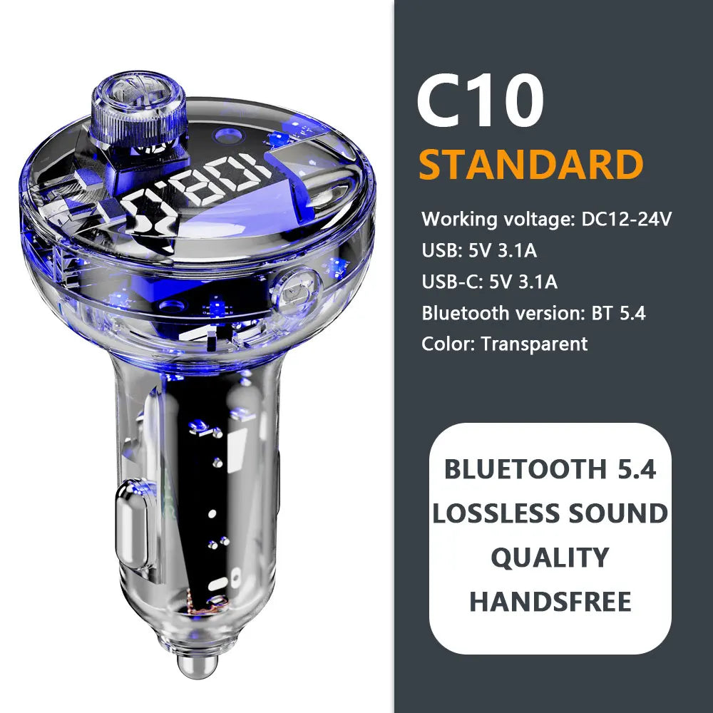 Bluetooth 5.4 FM Transmitter Handsfree Car AUX Radio Modulator MP3 Player with 22.5W & PD30W Fast Charge Adapter Car Accessories