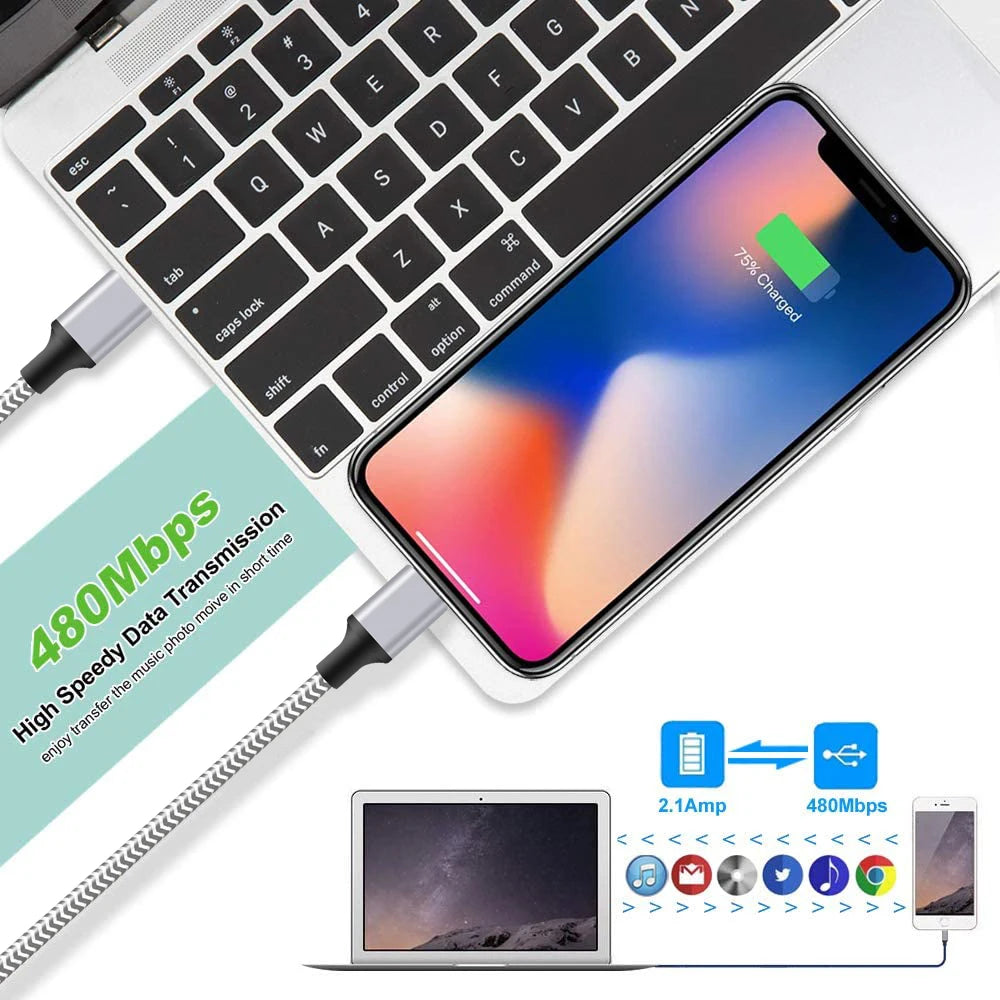 3pcs Nylon Braided Fast Charging Cables 3ft 6ft 10ft MFi Certified For iPhone Charger USB C to IP Port Cable Fast Charging Cable