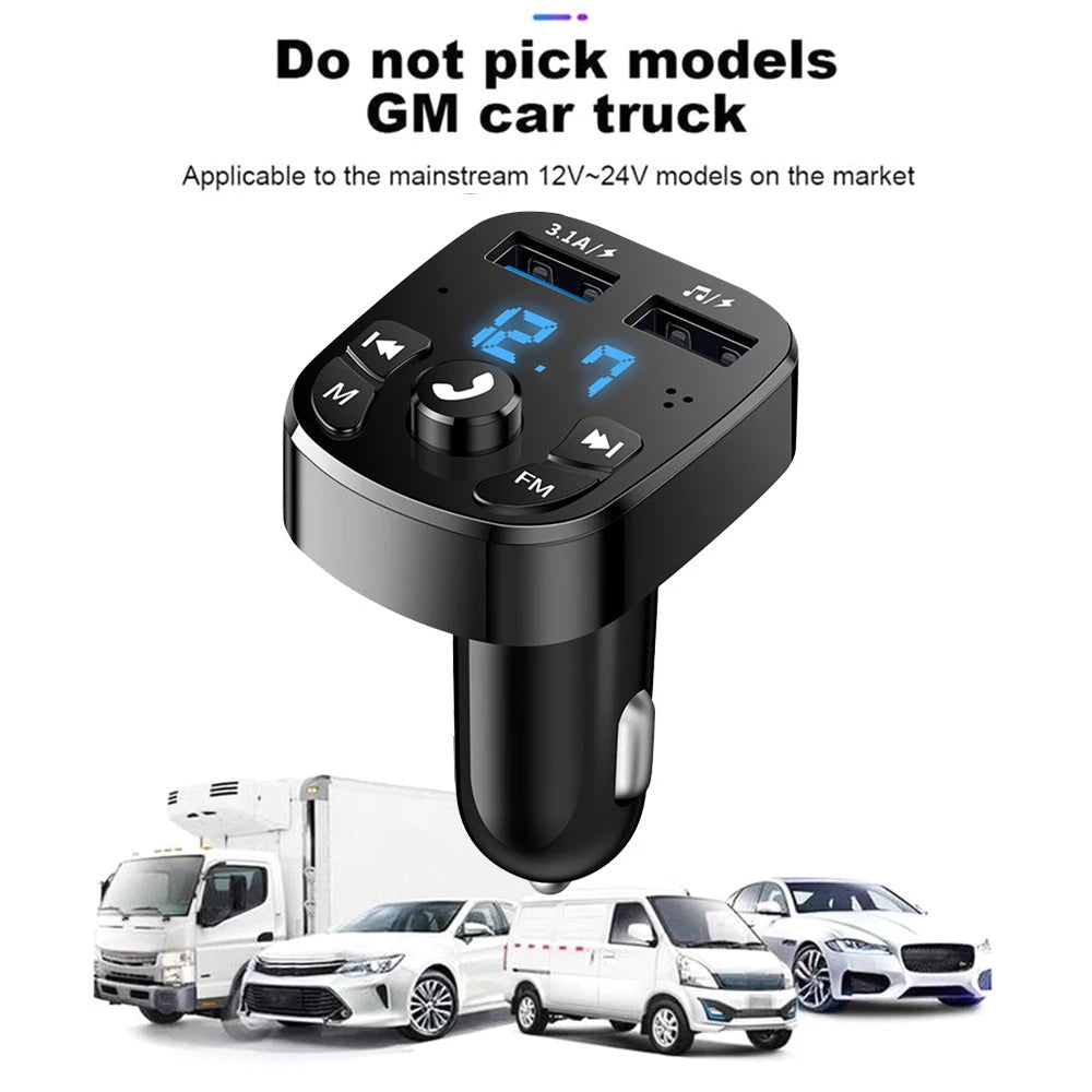 FM Bluetooth Transmitter for Car, Wireless Bluetooth Rudio Aux Adapter Dual USB Ports Quick Charger for All Smartphones