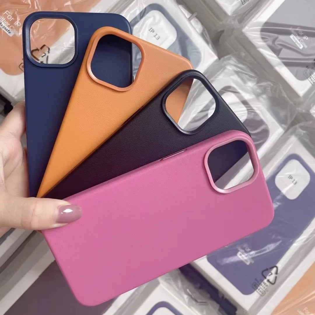 Official MagSafe Leather Case for iPhone 16 Pro Max 13 12 14 15 Plus Original Strong MacSafe Magnetic Cover Accessories