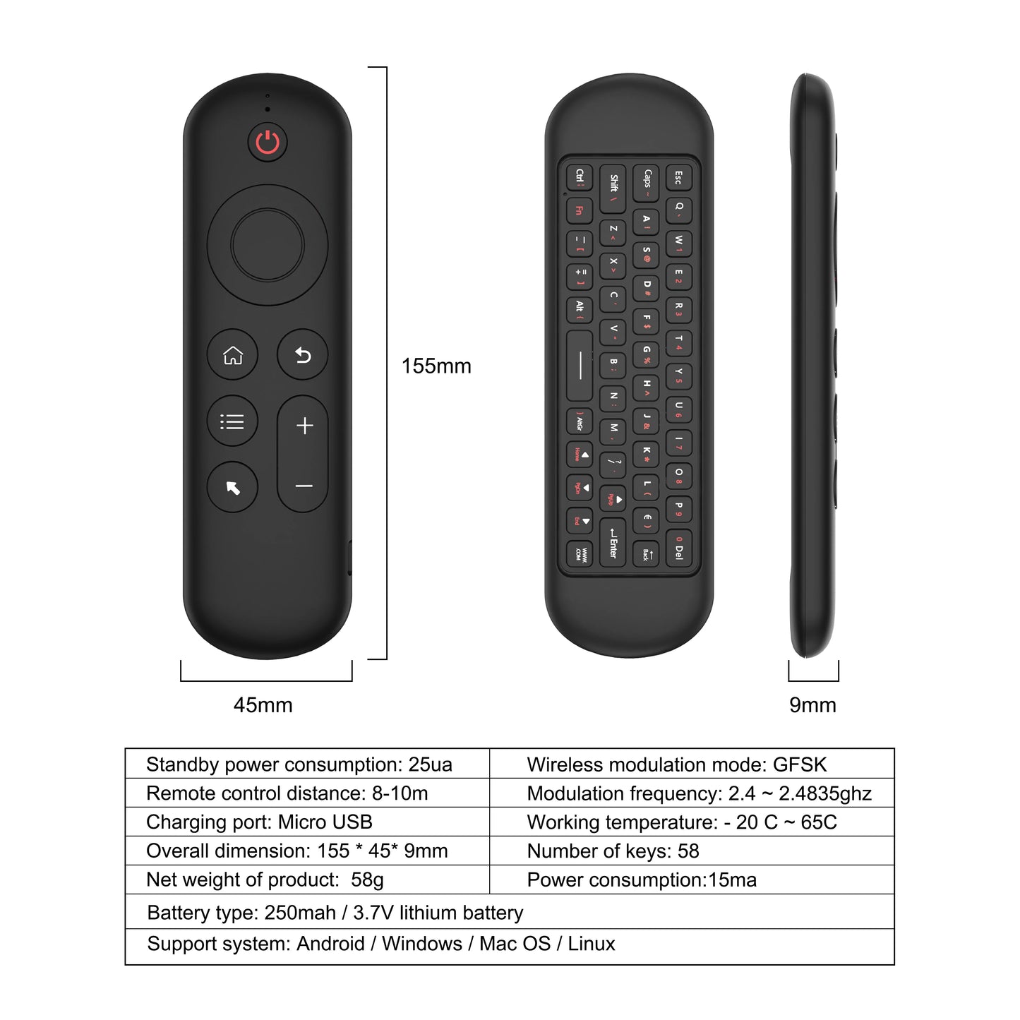Wireless Air Voice Mouse 2 in 1 2.4G Bluetooth Mini Keyboard Rechargeable Remote Control IR Learning for Smart TV Android TV Box