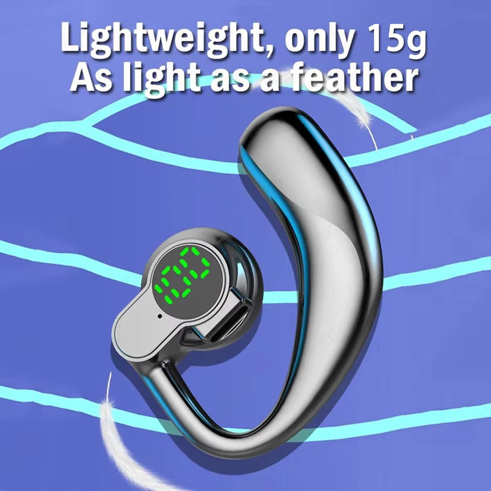 Bluetooth 5.4 Wireless Headset, Long Battery Life Hanging Ears,Start Noise Reduction Digital Display Sports Sleep Music Earring
