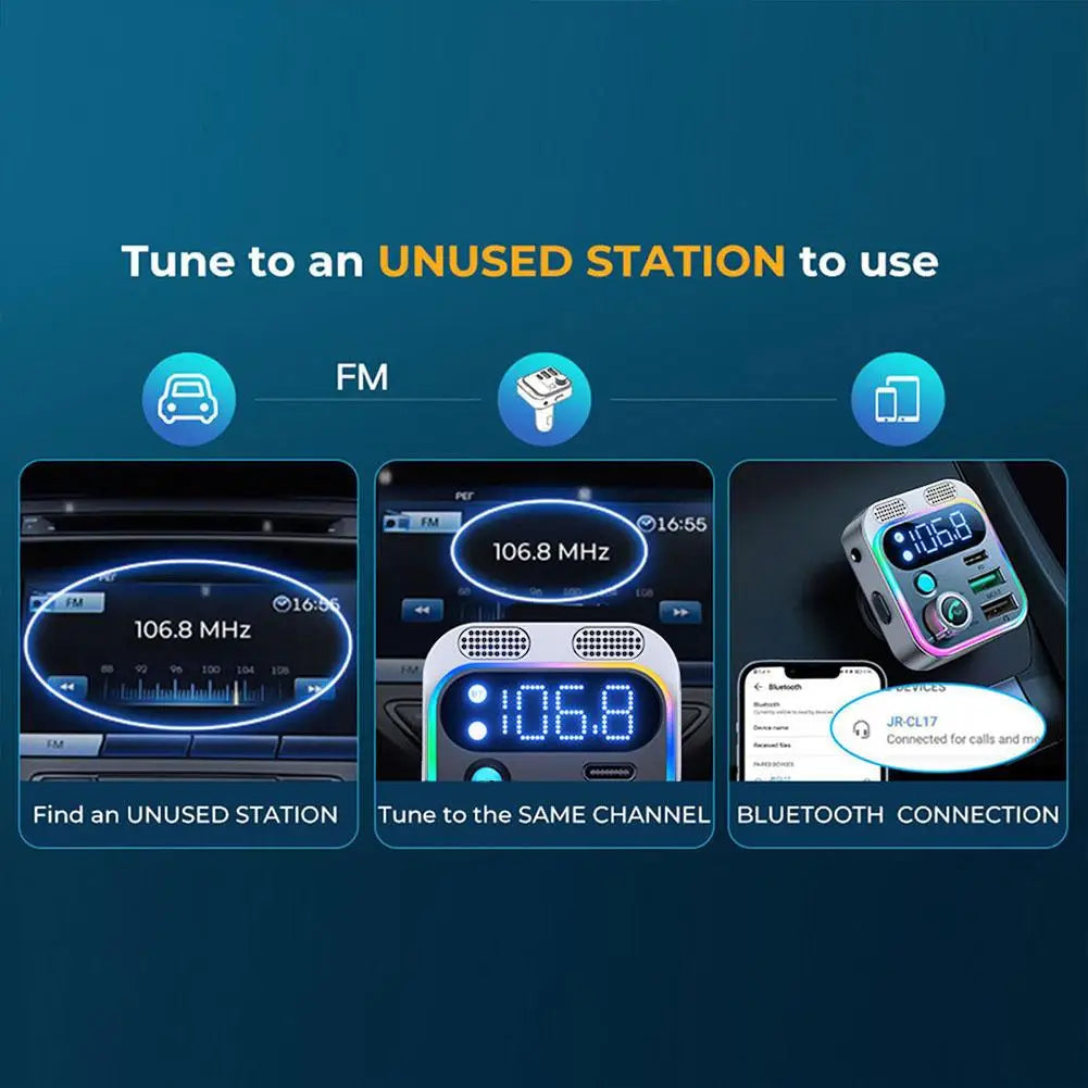 2023 Bluetooth 5.0 FM Transmitter For Car FM/AUX Bluetooth Car Adapter Car Charger Bass Boost 3 Ports Charger Bluetooth Adapter