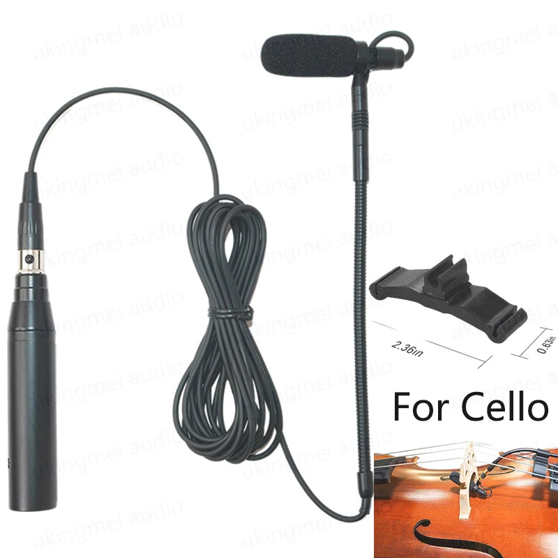 Clip-On Musical Instrument Microphone for Piano Guitar Saxophone Violin Cello Phantom Power Input Flexible Gooseneck Microphone