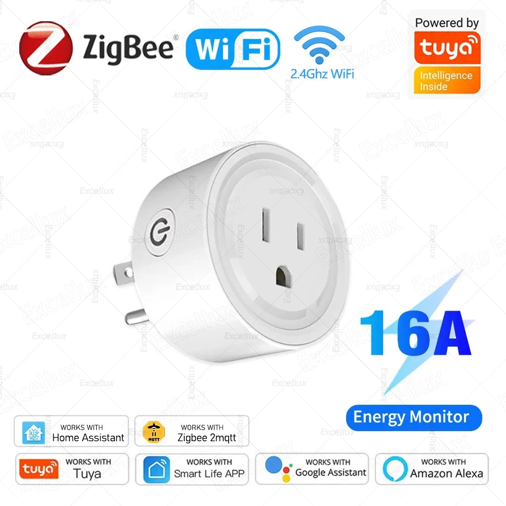 Smart Plug Zigbee/WiFi Socket US Plug 16A With Power Monitor Timing Function APP Control Smart Home Automation Works With Alexa