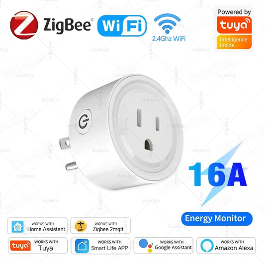 Smart Plug Zigbee/WiFi Socket US Plug 16A With Power Monitor Timing Function APP Control Smart Home Automation Works With Alexa